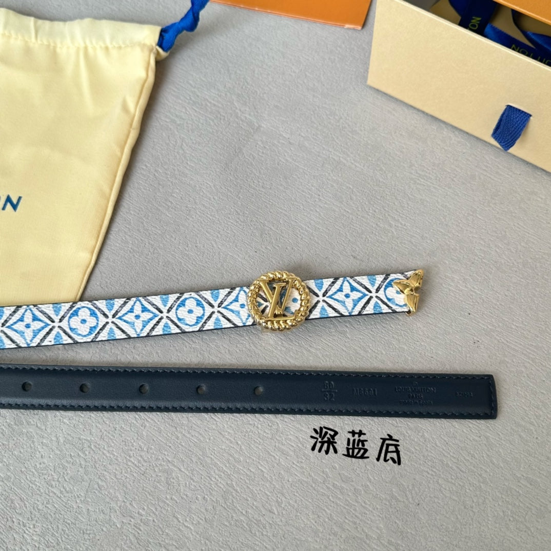 LOUIS VUITTON PRETTY LV 20MM REVERSIBLE BELT WHITE AND BLUE CALFSKIN GOLD HARDWARE