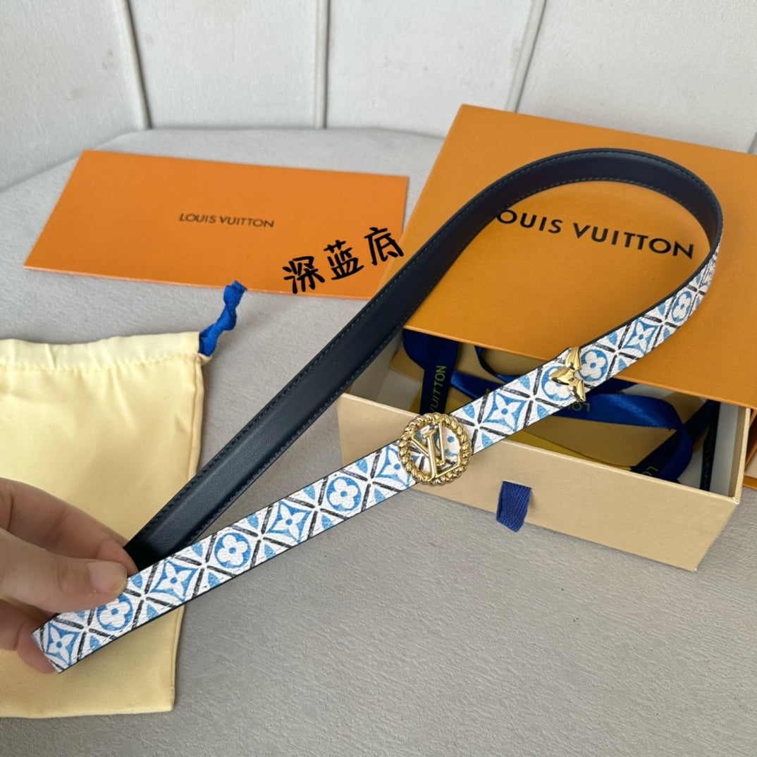 LOUIS VUITTON PRETTY LV 20MM REVERSIBLE BELT WHITE AND BLUE CALFSKIN GOLD HARDWARE