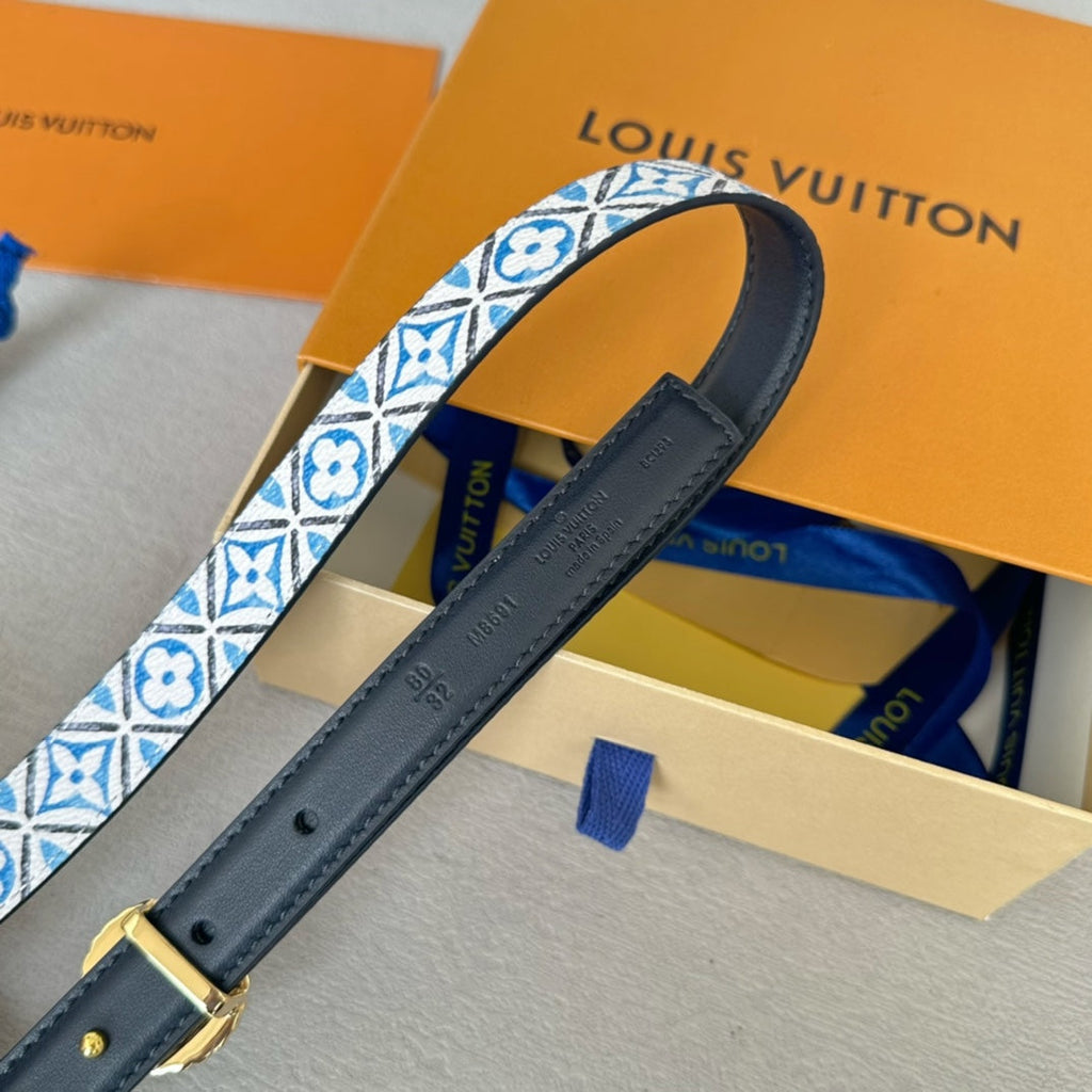 LOUIS VUITTON PRETTY LV 20MM REVERSIBLE BELT WHITE AND BLUE CALFSKIN GOLD HARDWARE