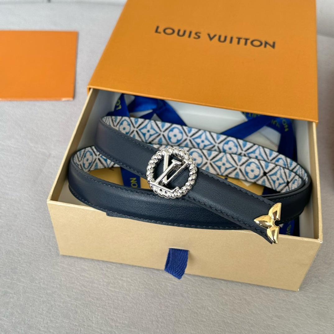 LOUIS VUITTON PRETTY LV 20MM REVERSIBLE BELT WHITE AND BLUE CALFSKIN SILVER MIX GOLD HARDWARE