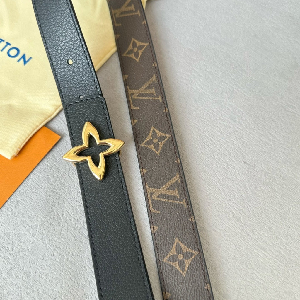 LOUIS VUITTON LV Flowergram 30mm Reversible Belt Gold Buckle Black Brown Leather