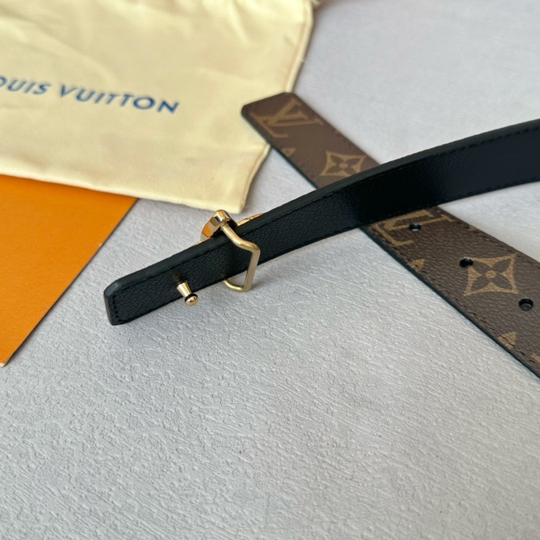 LOUIS VUITTON LV Flowergram 30mm Reversible Belt Gold Buckle Black Brown Leather
