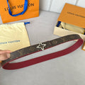 LOUIS VUITTON LV Flowergram 30mm Reversible Belt Silver Buckle Burgundy Brown Leather