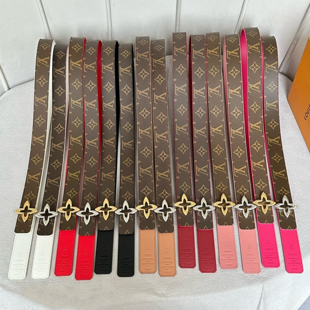 LOUIS VUITTON LV Flowergram 30mm Reversible Belt Silver Buckle Burgundy Brown Leather