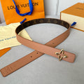 LOUIS VUITTON LV  MINI FLOWERGRAM 30MM REVERSIBLE BELT IN BUFF BROWN CALFSKIN GOLD HARDWARE