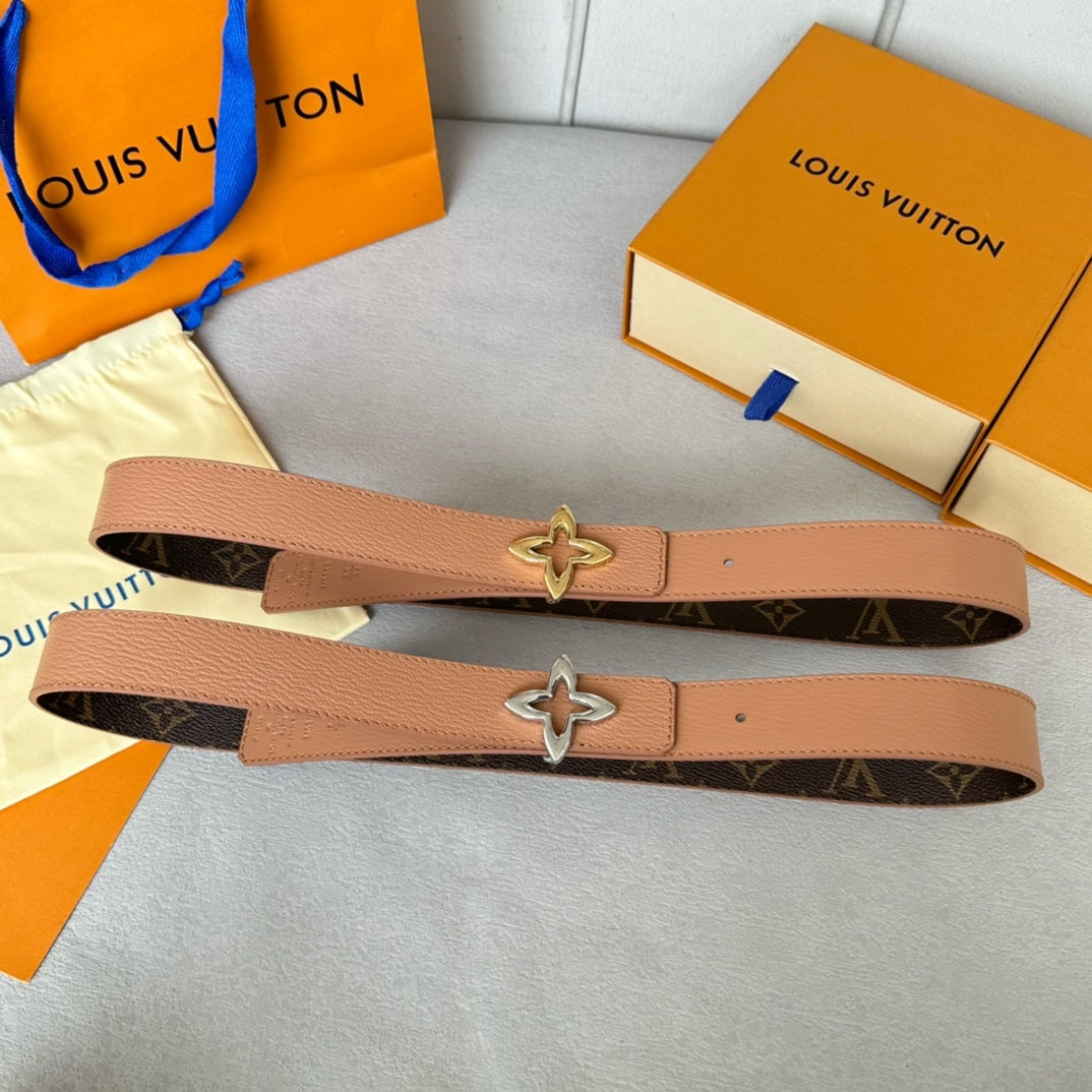 LOUIS VUITTON LV Flowergram 30mm Reversible Belt Silver Buckle Beige Brown Leather
