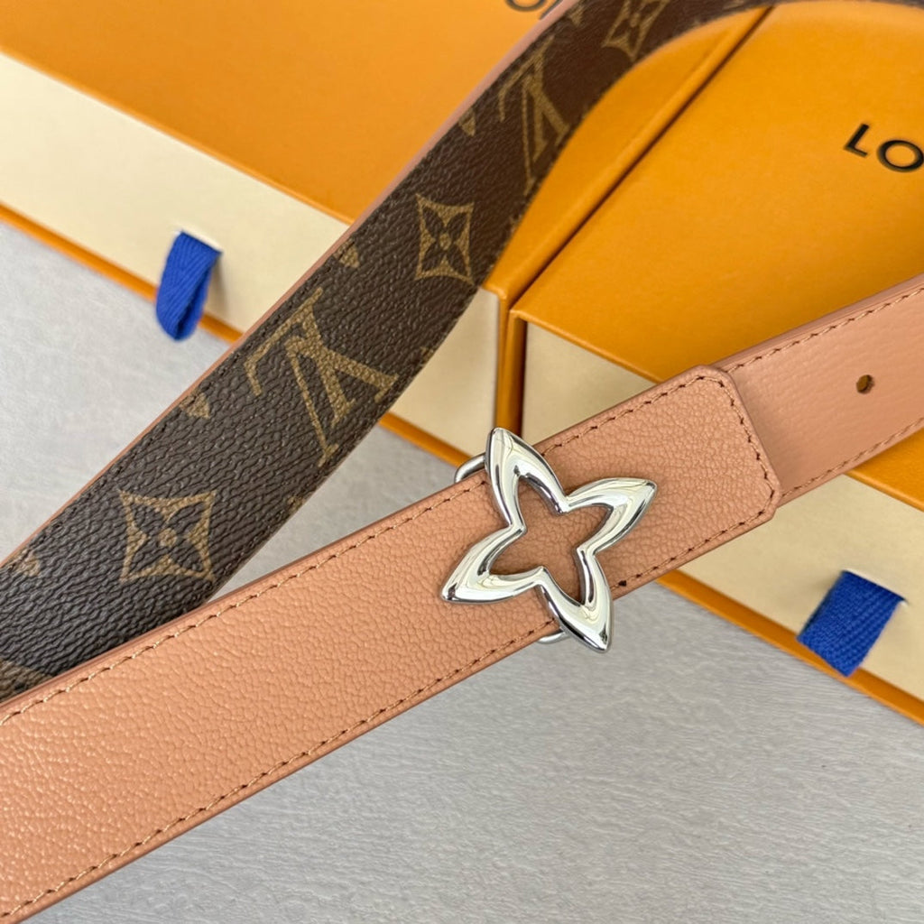 LOUIS VUITTON LV Flowergram 30mm Reversible Belt Silver Buckle Beige Brown Leather