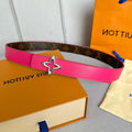 LOUIS VUITTON LV  MINI FLOWERGRAM 30MM REVERSIBLE BELT IN BRIGHT PINK CALFSKIN SILVER HARDWARE