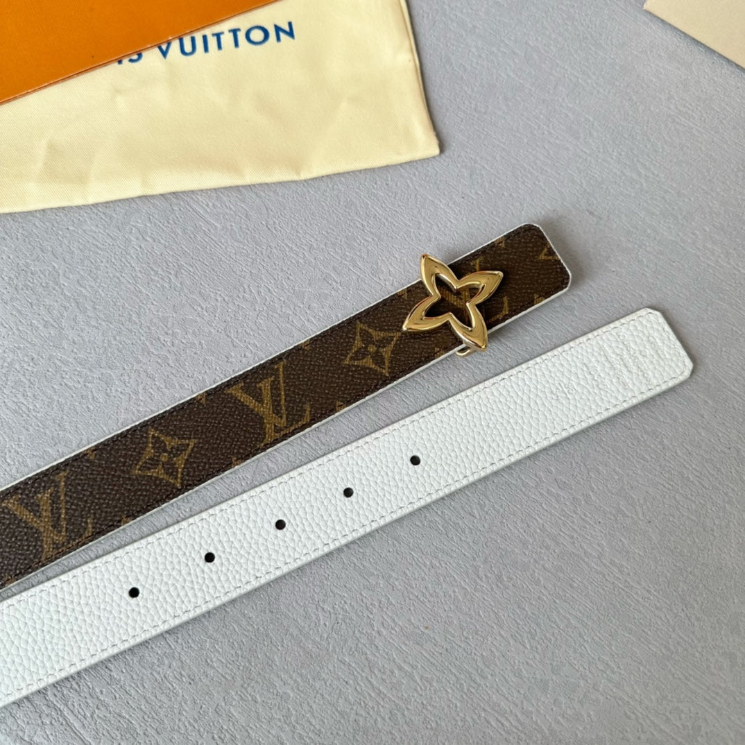 LOUIS VUITTON LV  MINI FLOWERGRAM 30MM REVERSIBLE BELT IN WHITE CALFSKIN GOLD HARDWARE