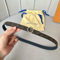LOUIS VUITTON LV Circle 20mm Reversible Belt Silver Buckle Navy Blue Brown Leather