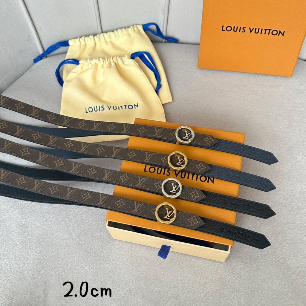 LOUIS VUITTON LV Circle 20mm Reversible Belt Gold Buckle Black Brown Leather