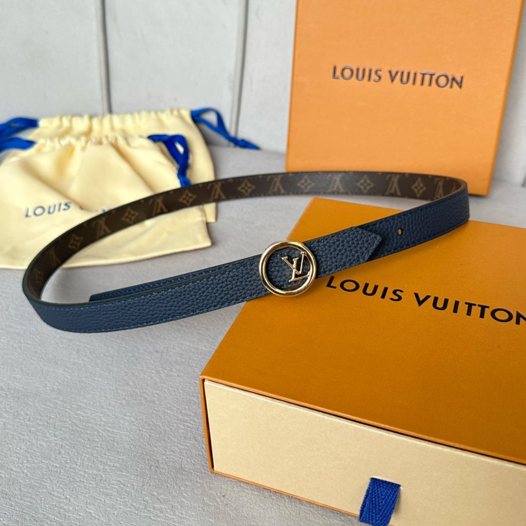LOUIS VUITTON LV Circle 20mm Reversible Belt Gold Buckle Black Brown Leather
