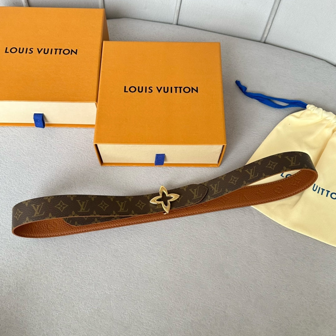 LOUIS VUITTON LV  MINI FLOWERGRAM 30MM REVERSIBLE BELT IN BRONZE BROWN EMBOSSED CALFSKIN GOLD HARDWARE