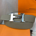 HERMES H BELT BUCKLE & REVERSIBLE CAMEL BROWN LEATHER STRAP 38MM SILVER HARDWARE