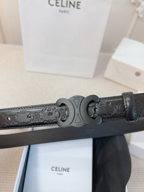 CELINE 25S BELT 25MM TRIOMPHE IN BLACK CALFSKIN 563334