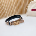 VALENTINO Vlogo Buckle Water Wave Gold Copper Glossy Beige Black Leather 20mm Belt
