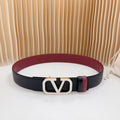 VALENTINO Vlogo White Gold Buckle Belt 40mm Wine Black Leather