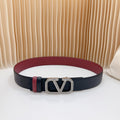 VALENTINO Vlogo Buckle Water Wave Silver Copper Glossy Wine Black Leather 40mm