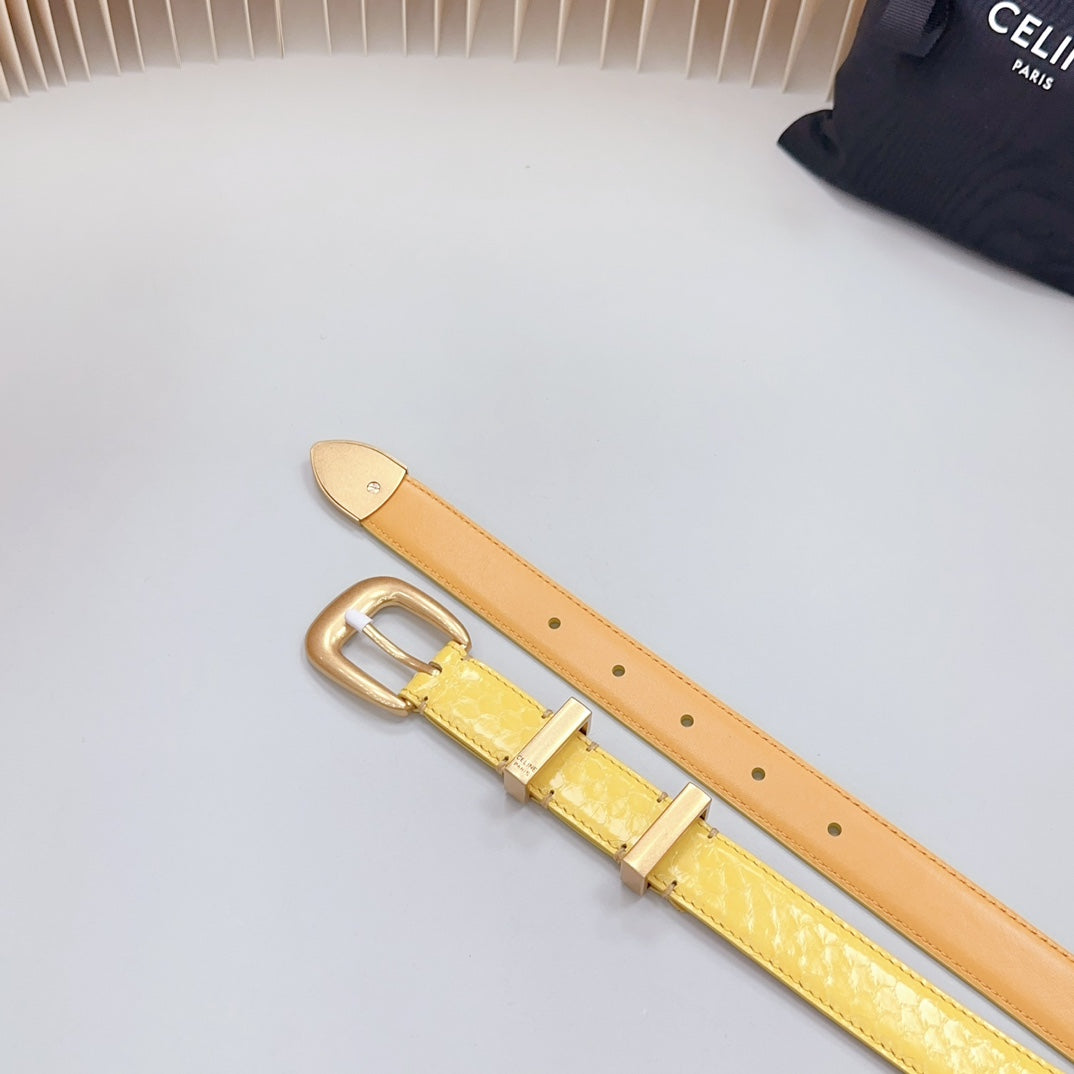 CELINE Medium Western Belt 25mm Yellow Calfskin Gold Loop Ghw