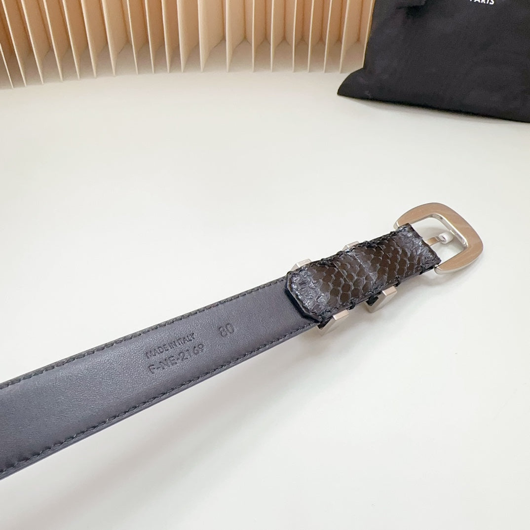 CELINE Medium Western Belt 25mm Black Snake Embossed Calfskin Shw