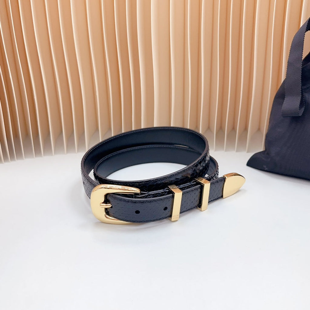 CELINE Medium Western Belt 25mm Black Snake Embossed Calfskin Ghw