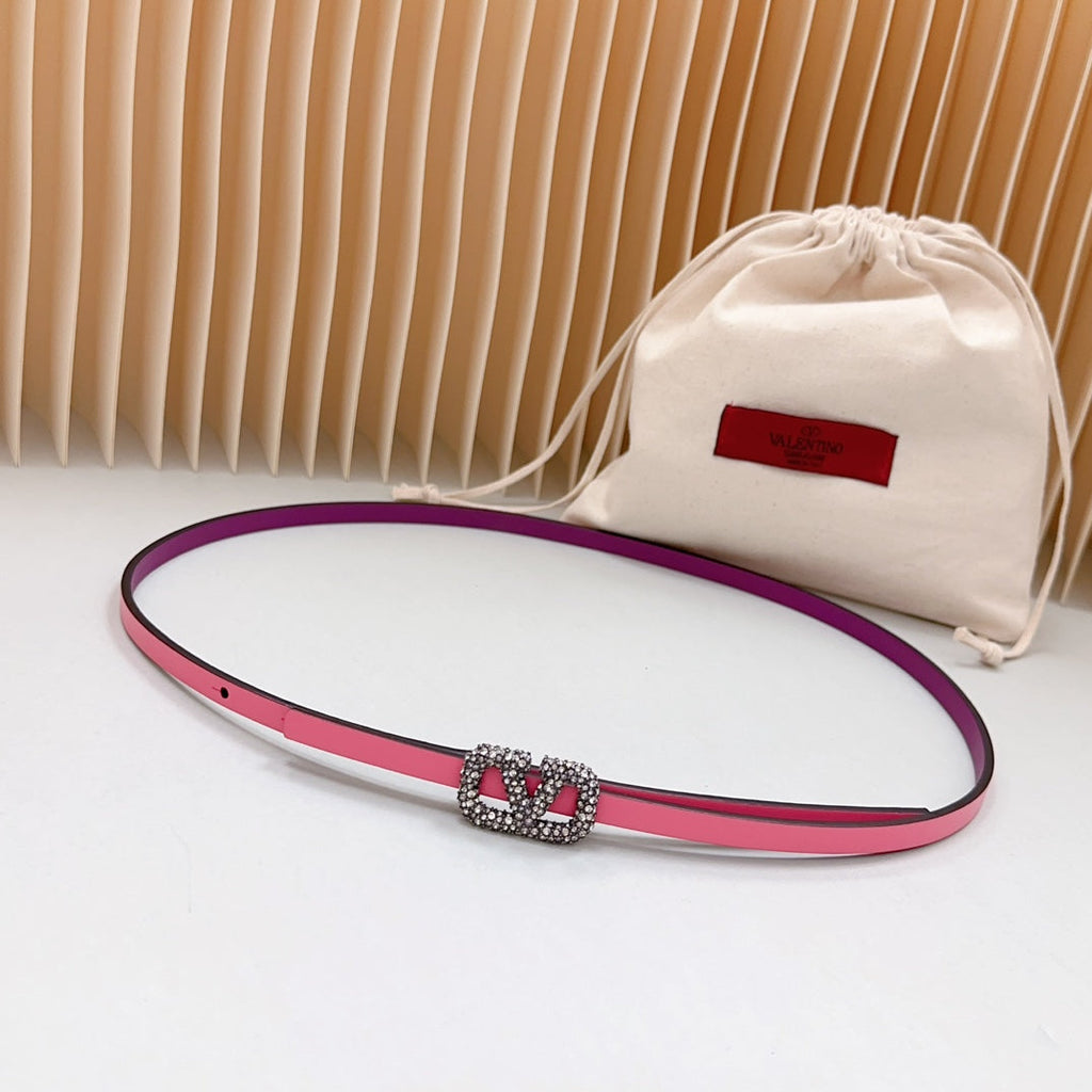 VALENTINO VL Belt 8mm Buckle Silver Diamond Leather Pink Purple
