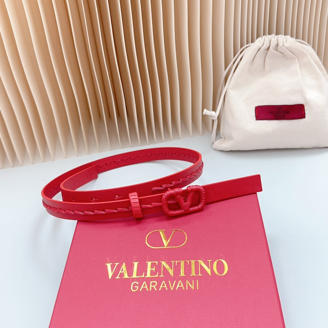 VALENTINO Vlogo Red Leather Buckle 20mm Red Belt