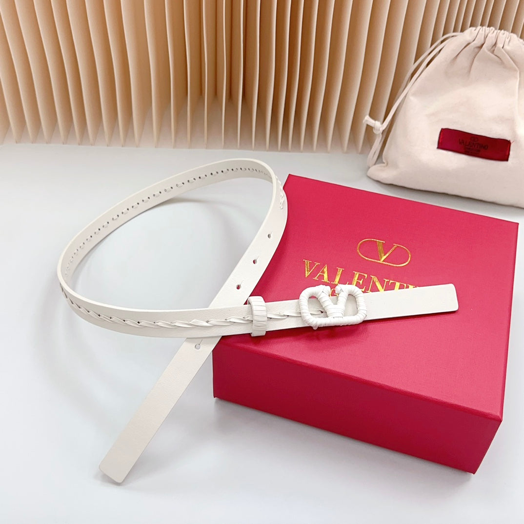 VALENTINO Vlogo White Leather Buckle 20mm White Belt