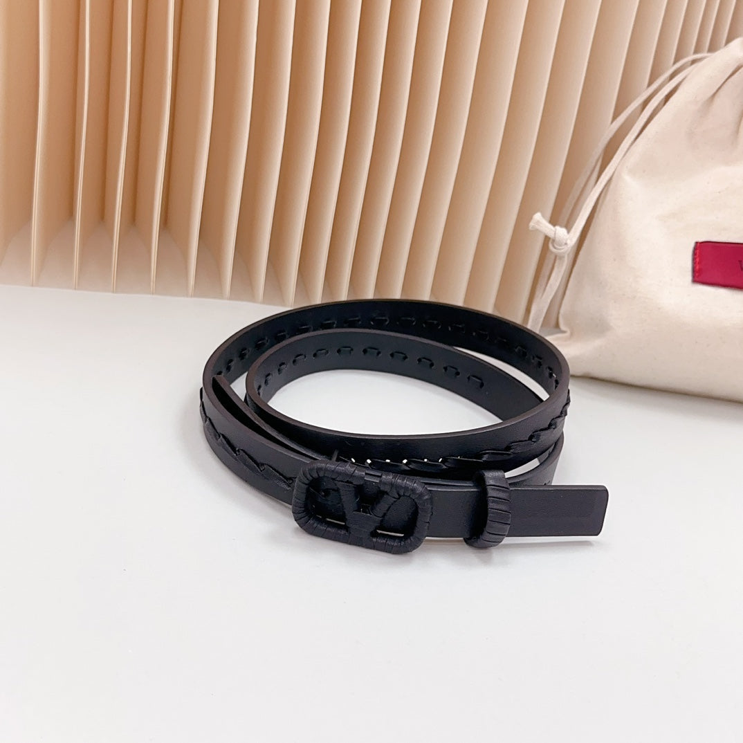 VALENTINO Vlogo Black Leather Buckle 20mm Black Belt