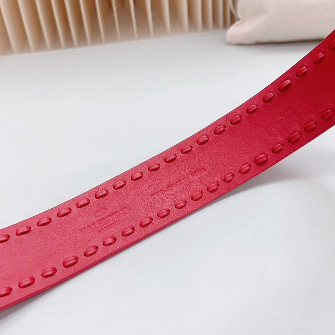 VALENTINO Vlogo Red Leather Buckle 40mm Red