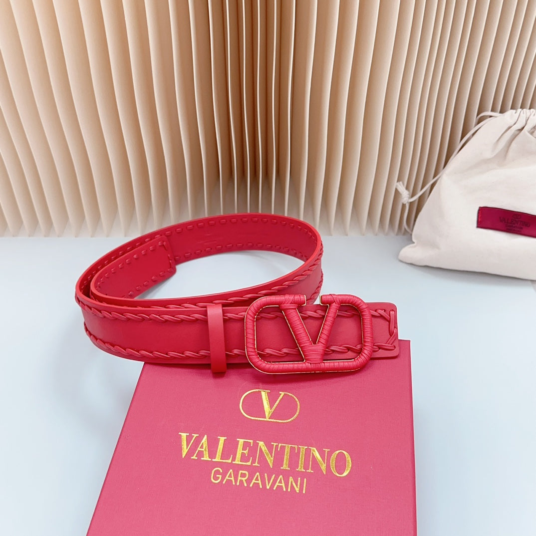 VALENTINO Vlogo Red Leather Buckle 40mm Red