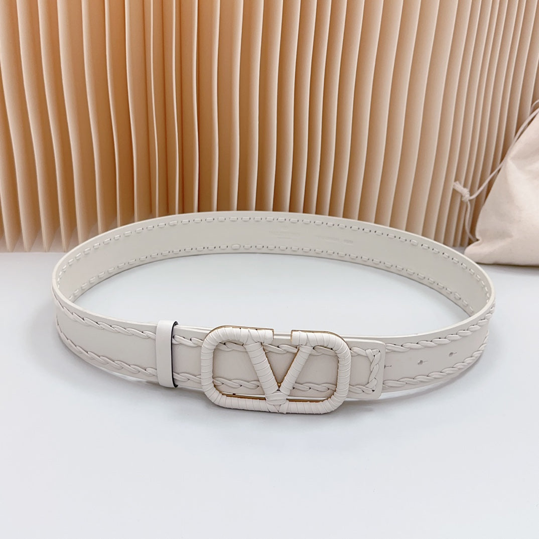 VALENTINO Vlogo White Leather Buckle 40mm White