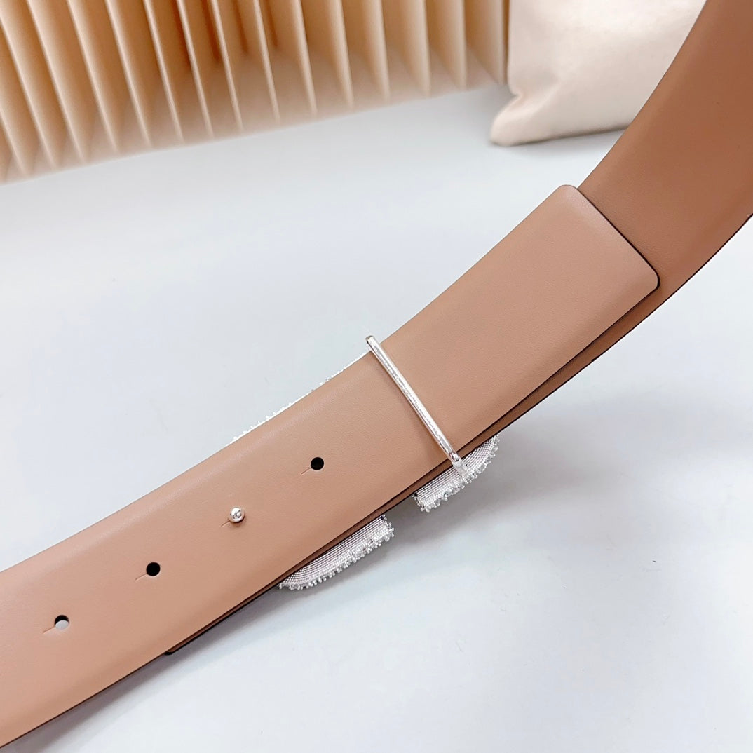 VALENTINO Vlogo Brown Black White Stone Silver Buckle Belt 40mm Wine Beige Leather