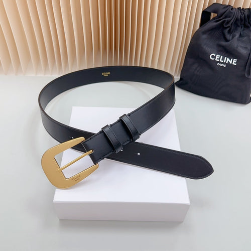 CELINE LARGE WESTERN 35 MM BELT BLACK CALFSKIN GOLD HARDWARE