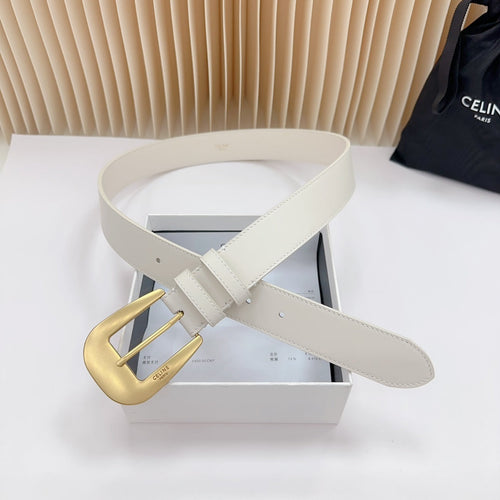 CELINE LARGE WESTERN 35 MM BELT WHITE CALFSKIN GOLD HARDWARE