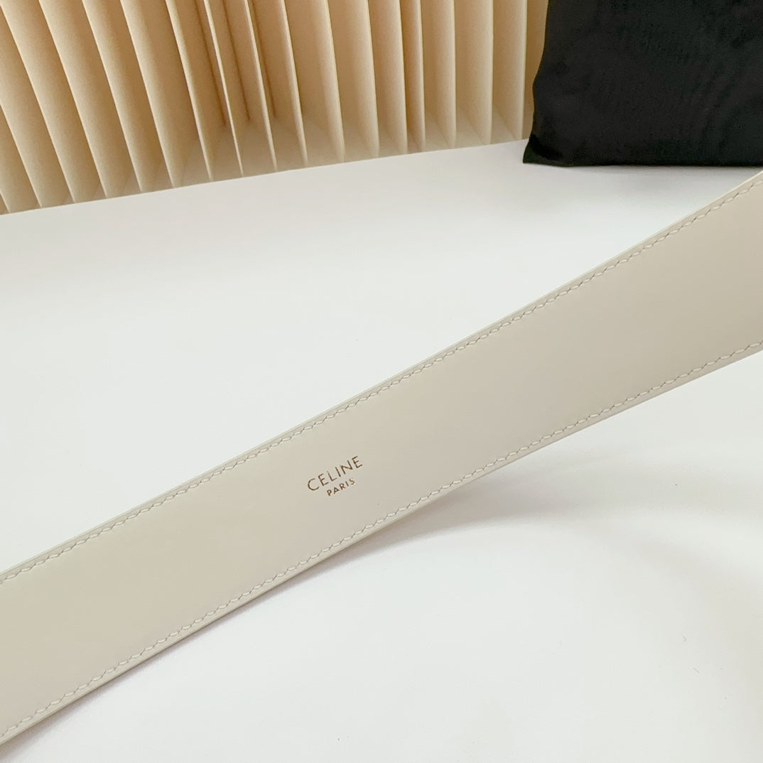 CELINE LARGE WESTERN 35 MM BELT WHITE CALFSKIN GOLD HARDWARE