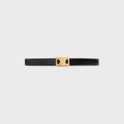 CELINE CL MEDIUM 25 MM REVERSIBLE FRAMED TRIOMPHE BELT BLACK AND BRONZE BROWN CALFSKIN GOLD HARDWARE