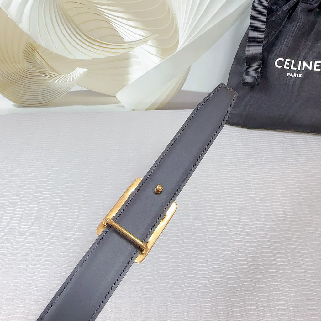 CELINE CL MEDIUM 25MM REVERSIBLE FRAMED TRIOMPHE BELT BLACK CALFSKIN GOLD HARDWARE