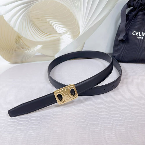 CELINE CL MEDIUM 25MM REVERSIBLE FRAMED TRIOMPHE BELT BLACK CALFSKIN LIGHT GOLD HARDWARE
