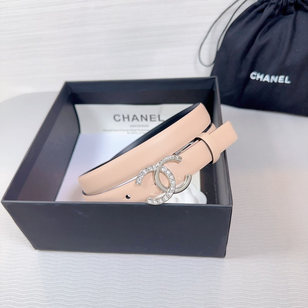 CHANEL BELT 20 MM IN DESERT SAND SMOOTH CALFSKIN SILVER HARDWARE ATTACH RHINSTONE
