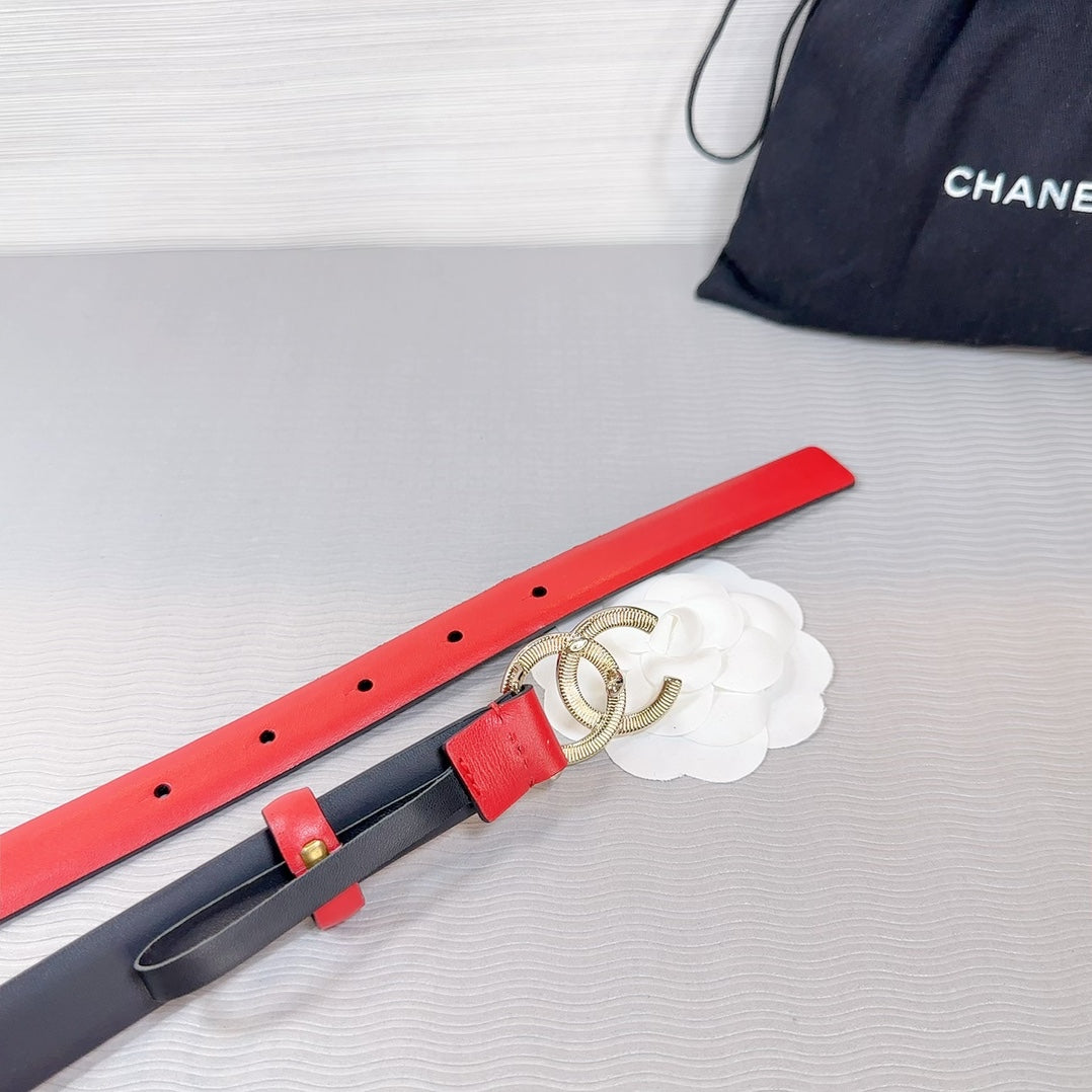 CHANEL BELT 20 MM IN CRIMSON RED SMOOTH CALFSKIN GOLD HARDWARE ATTACH RHINSTONE