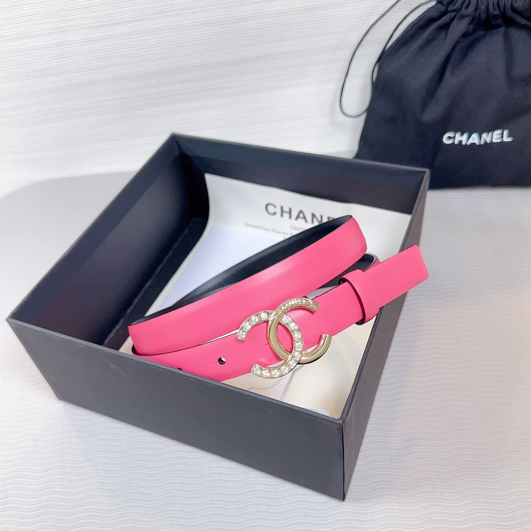 CHANEL BELT 20 MM IN DEEP PINK SMOOTH CALFSKIN GOLD HARDWARE ATTACH RHINSTONE