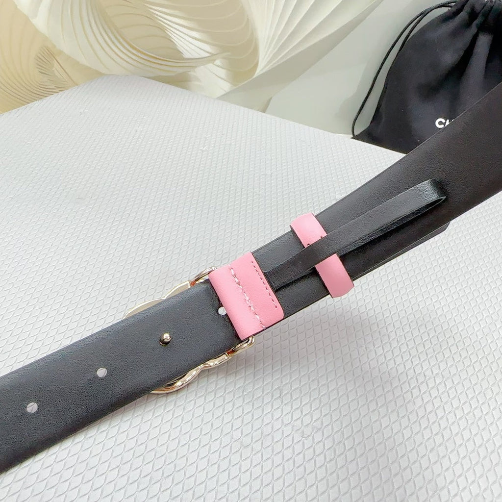 CHANEL 30MM BELT IN PINK PASTEL SHINNY CALFSKIN WHITE LOGO