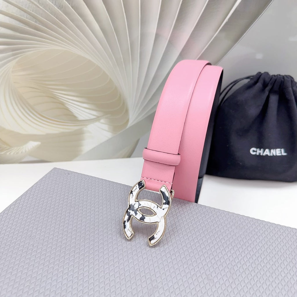 CHANEL 30MM BELT IN PINK PASTEL SHINNY CALFSKIN WHITE LOGO