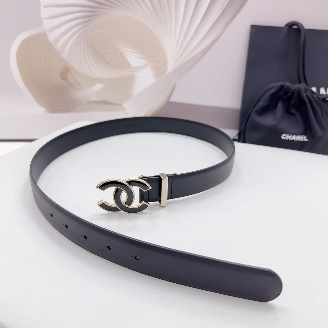 CHANEL 30MM BELT IN BLACK SMOOTH CALFSKIN METAL HARDWARE