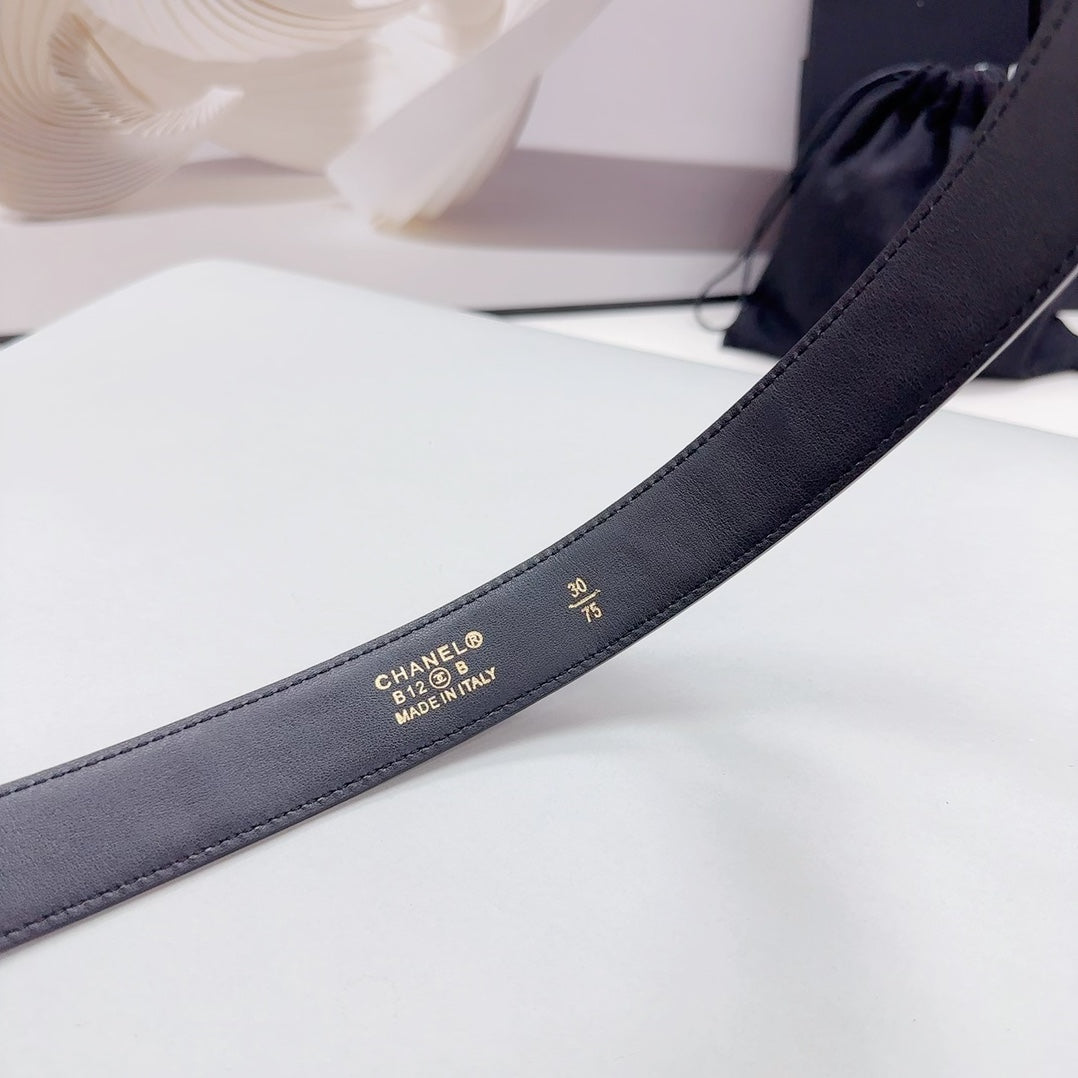 CHANEL 30MM BELT IN BLACK EMBROIDERED CALFSKIN SILVER HARDWARE