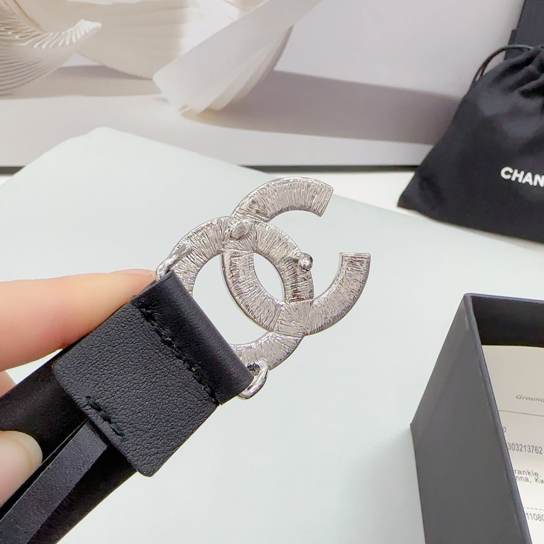 CHANEL 30MM BELT IN BLACK CALFSKIN METAL HARDWARE