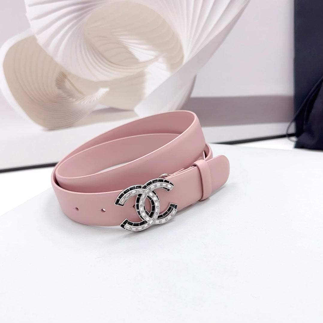 CHANEL 30MM BELT IN LIGHT PINK CALFSKIN METAL HARDWARE