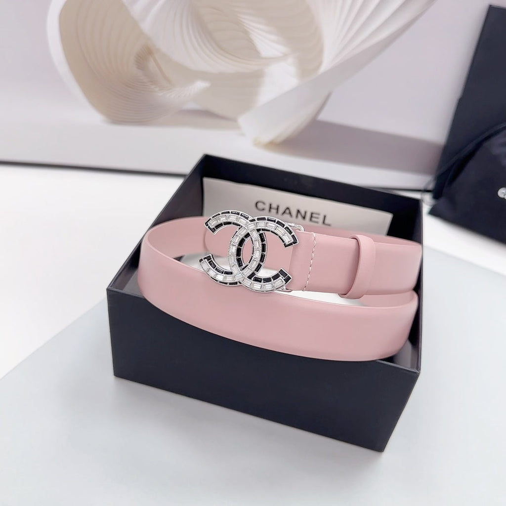 CHANEL 30MM BELT IN LIGHT PINK CALFSKIN METAL HARDWARE