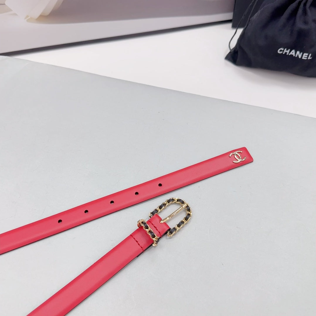 CHANEL BELT 20 MM IN CHERRY RED MIX BLACK CALFSKIN GOLD HARDWARE